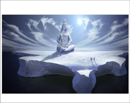 décor nirmal 80 cm god image lord shiva mountain shiv photos light blue background multicolour image self adesive removable background size [ 80x50 cm ] Self Adhesive Sticker