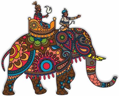 CVANU 69 cm Colorful Elephant & The King Ride Mandala Pattern Design Wall Sticker to Increase Charm of Your Wall_C07 Self Adhesive Sticker