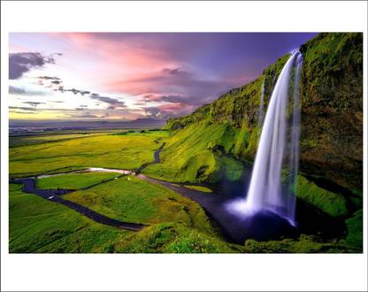 Sahaj Décor 80 cm Water fall greeen backgroud hall poster background image most beautifull creative picture removable sticker Size [80x50 ] Self Adhesive Sticker