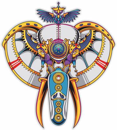 CVANU 60 cm Beautiful Elephant Ornament Face With Tiny Owl Wall Sticker to Increase Charm of Your Wall_C03 Self Adhesive Sticker