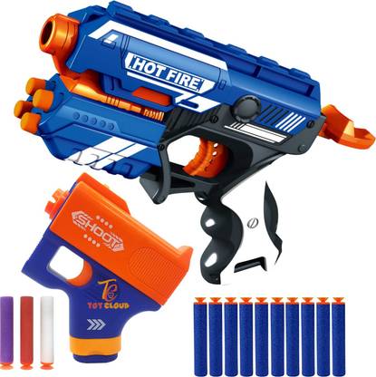 Toy Cloud Combo of 1 Mini Soft Blaster Toy Gun (3 Soft Dart Bullets) with 1 Hot Fire Manual Soft Blaster Gun Toy (10 Soft Dart Bullets) Guns & Darts