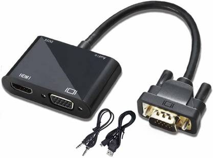 microware  TV-out Cable VGA to VGA HDMI Splitter with 3.5mm Audio Converter Support Dual Display for PC Projector HDTV Multi-port VGA Adapter