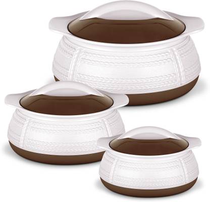 MILTON Adore Jr. Insulated Inner Stainless Steel Casserole, Set of 3, (410 ml, 740 ml, 1.25 Litres), White Pack of 3 Serve Casserole