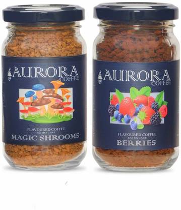aurora coffee Combo Pack of 2 Flavoured Coffee | Magic Shrooms | Berries | 100% Pure & Natural Coffee Powder | No Added Sugar | Fresh & Premium Instant Coffee (2 x 60 g, Magic Shrooms and Berries Flavoured) Instant Coffee