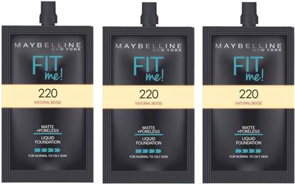 MAYBELLINE NEW YORK Fit Me 220 natural beige foundation 5ml pouch Pack of 3 Foundation
