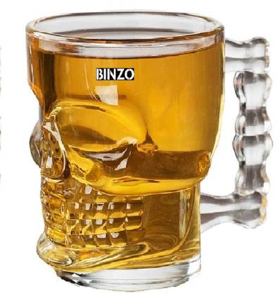 BINZO (Pack of 6) Skull Shape Beer Mug with Handle Glass Set Beer Mug