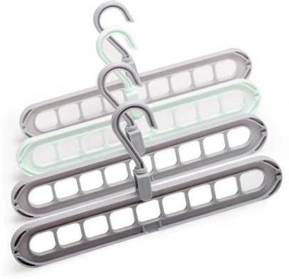 OYSTIO Multifunctional Double Hanger for 360 Degrees Rotatable Hook,Coat Hangers Folding Clothes Hanger Multicolor Plastic Shirt Pack of 4 Hangers For Shirt