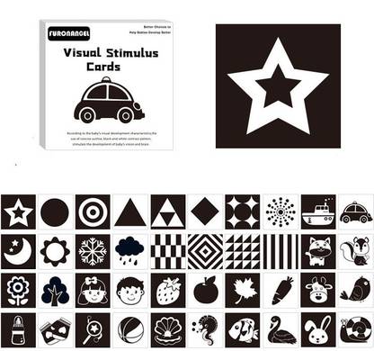 PATPAT Black White Flash Cards for Infants, 40 Pictures 5.5 x 5.5 Inch Designed Contrast Cards for Newborn Baby Toys with High Contrast (0-6 Months)