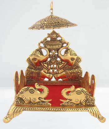 Lootnixx KridayKraft Handcrafted Krishna Ladoo Gopal/Laddu Bal Gopal White Metal Sihasan, Religious Puja Gifts and Decor, Showpiece Decorative Showpiece - 16 cm (Metal, Gold), krishna, JHULA, Singhasan, home temples, jhula, Singhasan for Laddu Gopal/Bal Gopal in Metal Gold Oxidized Finished Laddu Gopal Singhasan for Home Decor & Gifts Metal Home Temple, metal singhasan, brass singsan, Sihasan, Metal Krishna Sihasan, Laddu Gopal Singhasan For Home And Office Metal Home Temple Jhula