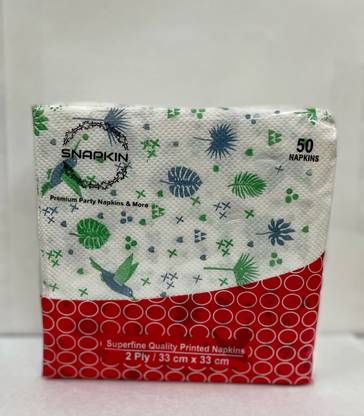 SNAPKIN 2 PLY PRINTED NAPKINS , 33x33 cms , PACK OF 5 PACKETS , 50 PULLS EACH PACKET PRINTED Paper Napkins