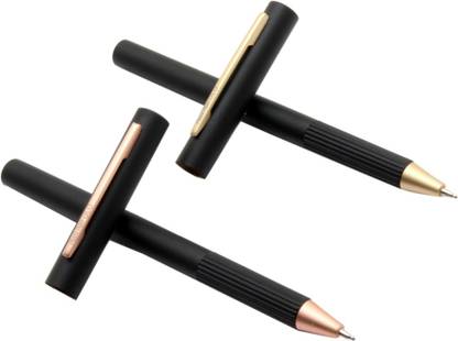 Ledos Set Of 2 - Picasso Parri GLO Sleek Matt Black Ballpoint Pens Magnetic Cap With Blue Ink Refill Pen Gift Set