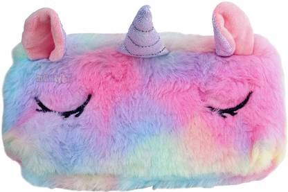 Ambivert Feather Unicorn Fur Pouch Unicorn Feather Pen Unicorn Pencil Bag Pouch for Girls Art Canvas Pencil Box