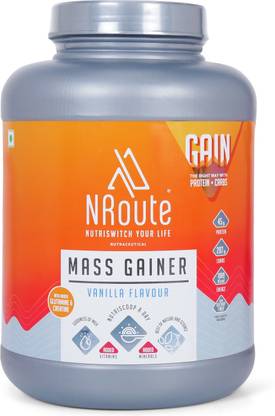 NRoute Muscle Mass Weight Gain Whey Protein for Lean Body Post Workout Weight Gainers/Mass Gainers