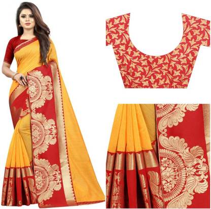 PARI DESIGNER Embellished Dharmavaram Cotton Silk Saree with Unstitched Blouse