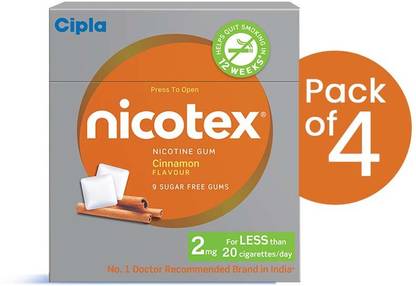 Cipla Nicotex Nicotine Cinnamon Gums 2mg | Helps to Quit Smoking |9 Gums Each Pack Smoking Cessations