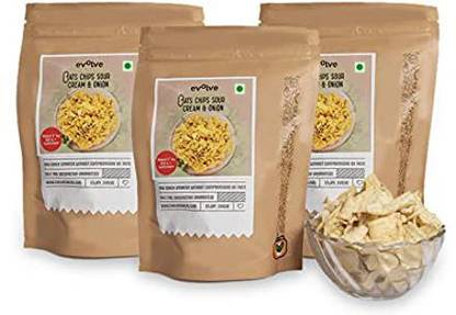 Evolve snacks Snacks Pack of 3 | All Natural Oats Chips | Guilt Free Wholesome Goodness |Vacuum Fried | Gluten Free| Sour Cream and Onion Flavour