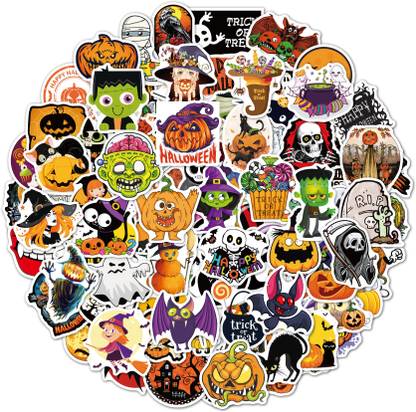 Rousrie 7.62 cm (Pack of 50), Non duplicate, Cute Halloween stickers for laptops, journal, halloween party, scrapbooking, etc Self Adhesive Sticker