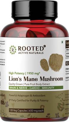 ROOTED Lion’s Mane Extract Capsules 1950mg- Immunity,Cognitive,Cardio Health-120 Caps