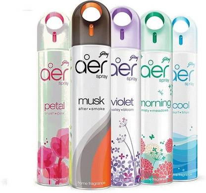 Godrej Aer Morning Misty Meadows, Cool Surf Blue, Petal Crush Pink, Musk After Smoke and Violet Valley Bloom Spray 5pc spray set Morning Misty Meadows, Cool Surf Blue, Petal Crush Pink, Musk After Smoke and Violet Valley Bloom
