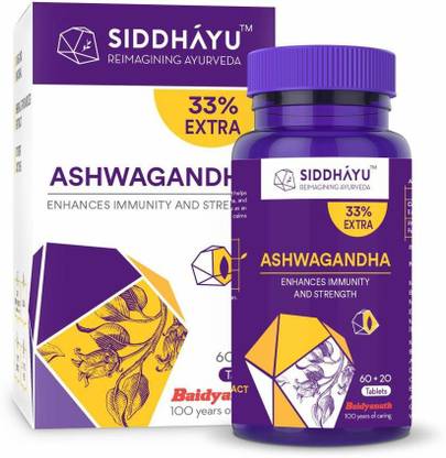 Siddhayu Ashwagandha Tablet | Enhances Immunity and Strength | 60 + 20 Tablets