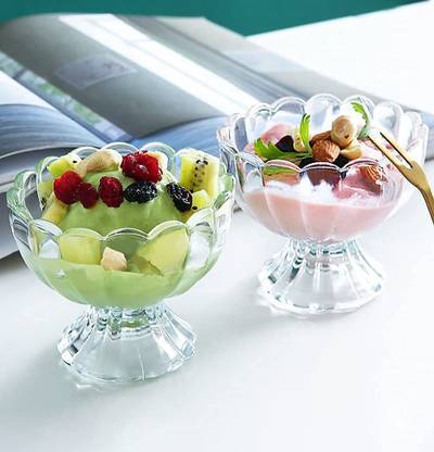 GREEN APPLE Glass Dessert Bowl Glass Ice Cream Bowl For Salad Solid Design (Set Of 6)