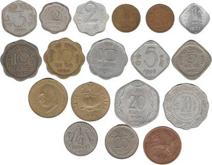 Sansuka 18 different India old coins Modern Coin Collection one paisa, two paisa three paisa, 5paisa, 10 paisa, 20 paisa, all set coins in one set collector choice, brass paisa, copper paisa , aluminum paisa, Nickel 5 paisa, brass Nickel 10 paisa. Modern Coin Collection