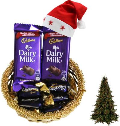 SurpriseForU Small Chocolate Surprise | Chocolate Gift Gift With Santa Cap and Christmas Tree | Christmas Chocolate | Christmas Gift Iron Gift Box