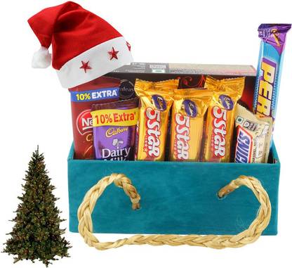 SurpriseForU Chocolate Surprise Gift Basket | Chocolate Gift With Christmas Tree And Santa Cap | Christmas Chocolate Gift Hamper | New Year Chocolate Gift | Chocolate Gift Combo