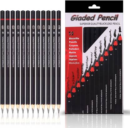 ABOUT SPACE 12 Pcs Shading Drawing Sketch Pencil for Artists, Professionals and Students (B,2B,3B,4B,5B,6B,7B,8B,HB,H,2H & F) Pencil
