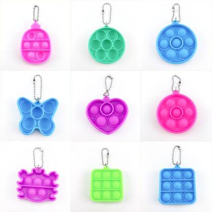 OANGO Mini Pop Push It Fidget Toy,Simple Mini Push Pop Bubble Fidget Toy Keychains, Silicone Squeeze Sensory Tools to Relieve Emotional Stress for Autism Kids Fidget Toy Keychain (2 Pcs) Key Chain