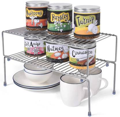 SMART SLIDE Plate Kitchen Rack Steel 2 Shelves Stainless Steel Kitchen Cabinet Shelf Organizer, Expandable & Stackable Counter Spice Racks, Multifunctional Storage Shelf for Kitchen, Bathroom, Cupboard & Pantry, Kitchen Stand