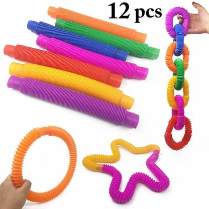 Skstore Pop Tube Toy Creative Bendable Stretchy Tube Sensory Toy Pipe Toy for Kids 12PCS