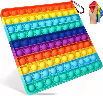 Sharva Enterprise 100 Pcs Big Size poppit Sensory Fidget , Anxiety, Stress Reliever Rainbow Pop Fidget Toy Push Pop Bubble Fidget [ Square ]