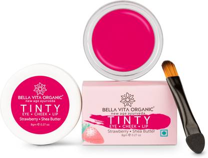 BELLAVITA Lip, Eye And Cheek Tint Stawberry Tinty 3 In 1 Tint, Blush & Eyeshadow With Free Applicator Brush Moisturizing & Nourishing With Shea Butter Lip Stain