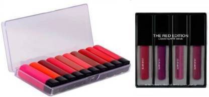 HUDA CRUSH BEAUTY Pocket Matte Lipstick set of 10 pc With Sensational Liquid Matte Lipsticks 4 Piece Red Edition