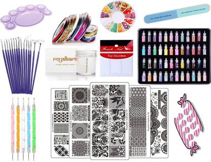 Royalkart Mega Combo Nail Art Kit 5 Stamping Image Plates, Silicone Stamper & Scraper & 3D Nail Art Tools For Women- Gift For Girl (Explorer Series)