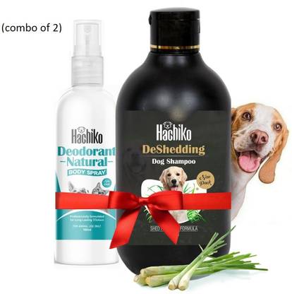 Hachiko ( Combo of 2 ) Dog & Cat DeShedding Shampoo + Deodorant Natural Perfume Allergy Relief, Anti-fungal, Conditioning, Anti-itching, Anti-microbial Artificial Fragrance Free Dog Shampoo