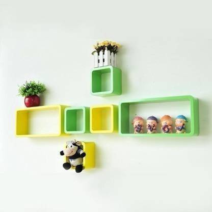 AMS WOODEN HUB Wall shelf cube shape shelves wall hanging, mounted, floating, wall decorative, set of 6 wall beautiful design MDF (Medium Density Fiber) Wall Shelf