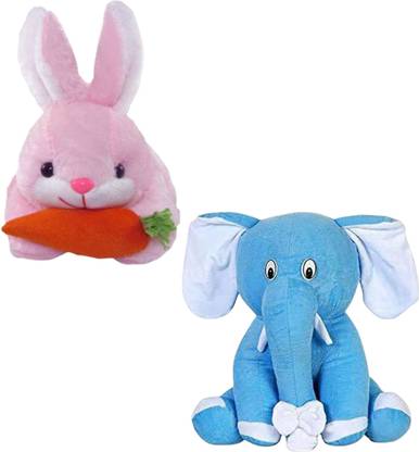 Toyhaven Adorable and cute soft toy set of 2 plush toys- sitting elephant and rabbit in beautiful colors / soft toys for kids and special occasions  - 25 cm