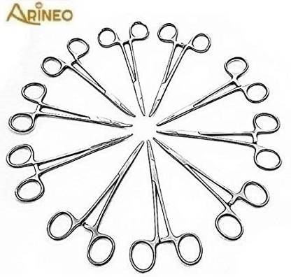 ARINEO 10 pcs Mosquito Hemostat Locking Forceps 5 Curved & 5 Straight Stainless Steel, 5 inch Hemostats Forceps