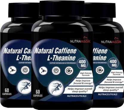 nutramagik Natural Caffeine Plus L-Theanine - Support Energy and Focus 400mg pack of 3