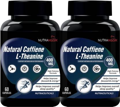 nutramagik Natural Caffeine Plus L-Theanine - Support Energy and Focus 400mg pack of 2