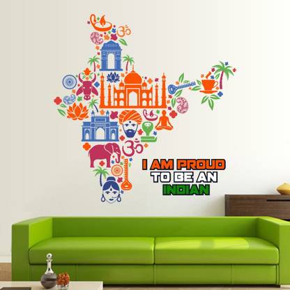 WALLPIK 85 cm India - Map - Indian - Culture - Monument - Colorful - Decorative - Wall Sticker - WP094 Self Adhesive Sticker