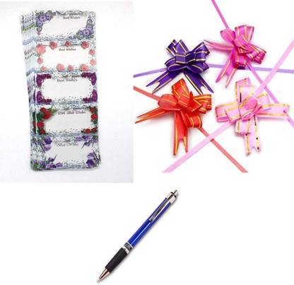 imtion 3 in 1 ( 150 Pcs best Wishes sticker + 150 Pcs Full Flower ribbon + 1 Pcs click pen ) gift wrapping pesting matarial