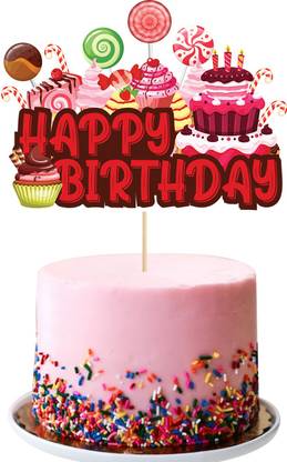 ZYOZI Candyland Happy Birthday Cake Topper, Candy Rainbow Lollipop Birthday Theme Party Decor Baby Shower Boy Girl Anniversary Decoration Supplies Cake Topper
