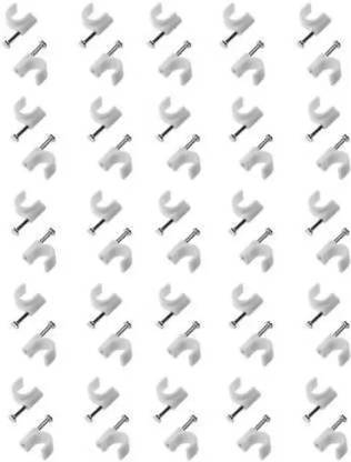 Frantic 2 MM CABLE CLIPS WITH STEEL NAIL FOR TABLE WAL L DESK WIREING, CABLE CLIP FOR CCTV , TV, COMPUTER , TELPHONE CABLE, ELECTRIC CABLE [SET OF 100 PCS] Plastic Hook & Loop Cable Tie