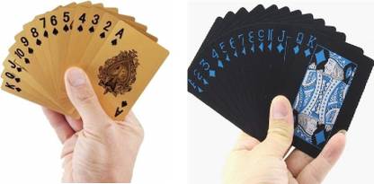 Daaduji Premium Royal Poker Flush Spades Rummy Blackjack Plastic Playing Cards Black Gold Pack of 2