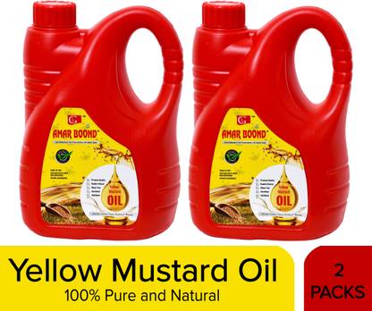 Amar Boond | Yellow Mustard Oil | Peeli Sarson Ka Tel | 100% Pure and Natural | Double Filtered & Odour Free | Naturally Processed | Pack of 2 Cans of 2 Litres Mustard Oil Can