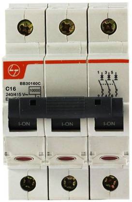 L&T 16A Three Pole 10KA C Curve Miniature Circuit Breaker ISI Mark MCB (Brown)- Pack of 1 BB30160C MCB