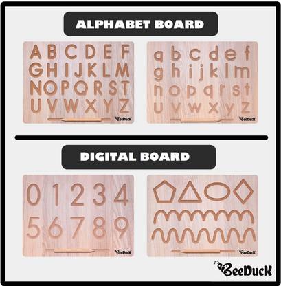 BeeDuck English Alphabet and Number & Patten Tracing Board with Dummy Pencil | Capital Word "ACBD" and Small Word "abcd", "0 To 9" Number & 6 Type of Curve Patten | Learning and Educational Toys for 2+ Years Old Kids